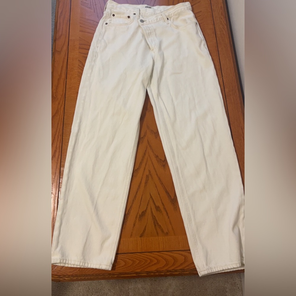Agolde upsized criss cross wide leg jean in white